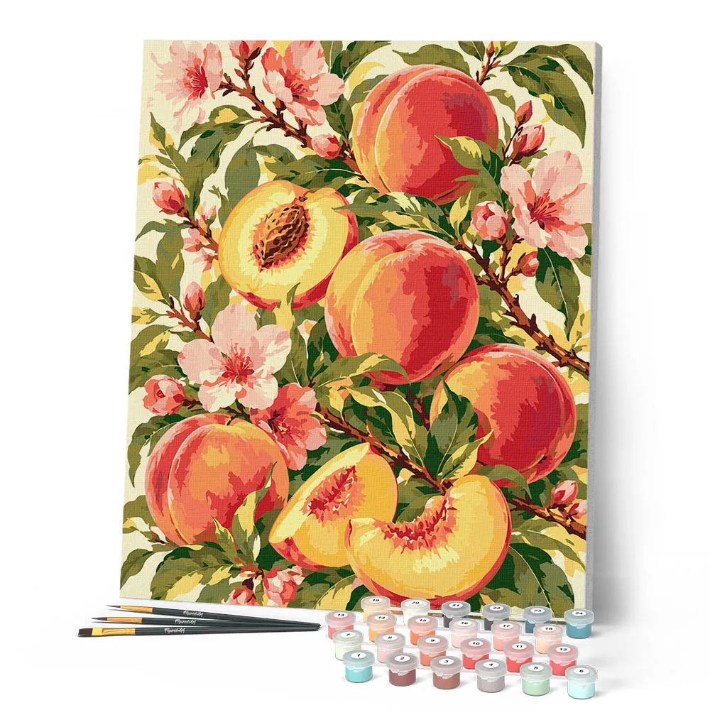 Figured'Art Fluweelzachte perziken schilderen op nummer 40x50 cm fruit