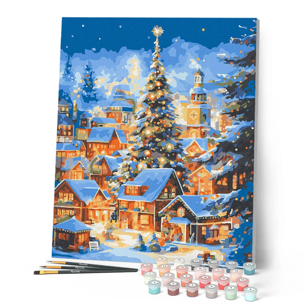 Figured'Art Sprankelend Kerstdorp schilderen op nummer 40x50 cm
