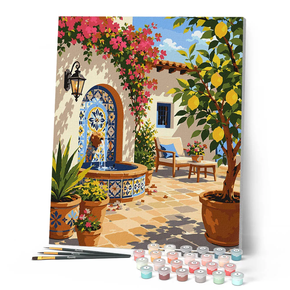 Figured'Art Mediterrane fontein schilderen op nummer 40x50 cm