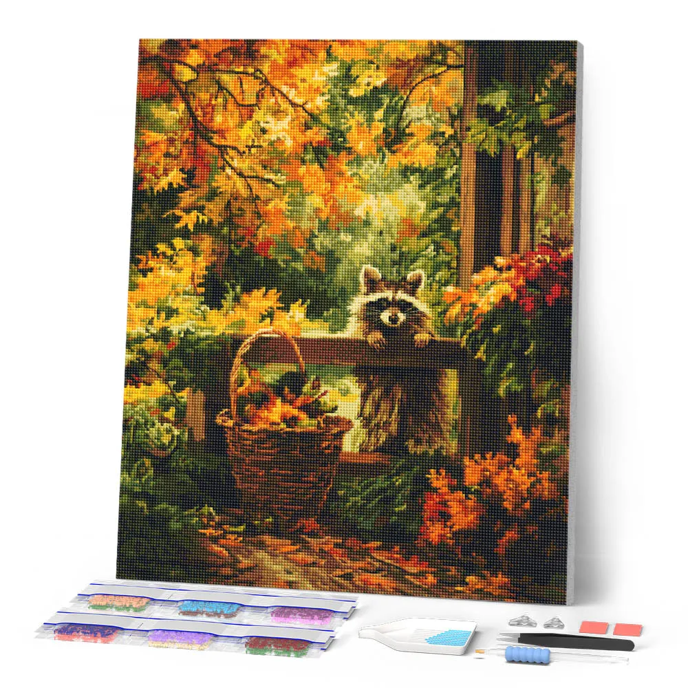 Figured'Art Schattige wasbeer herfst diamond painting dier
