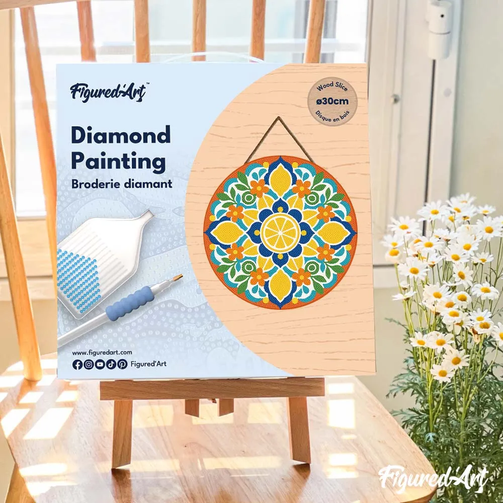 Figured'Art Citrusmandala diamond painting houten schijf 30 cm rond