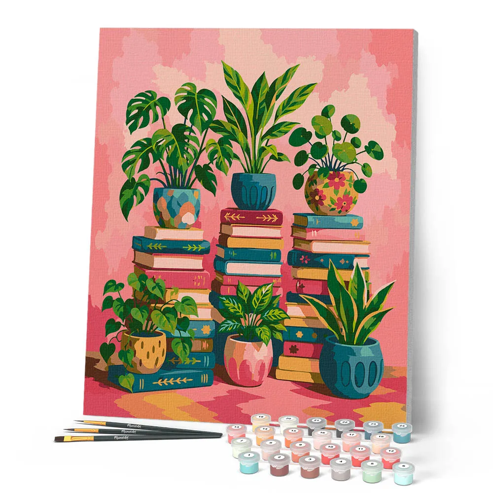 Figured'Art Botanische boekenkast schilderen op nummer 40x50cm planten