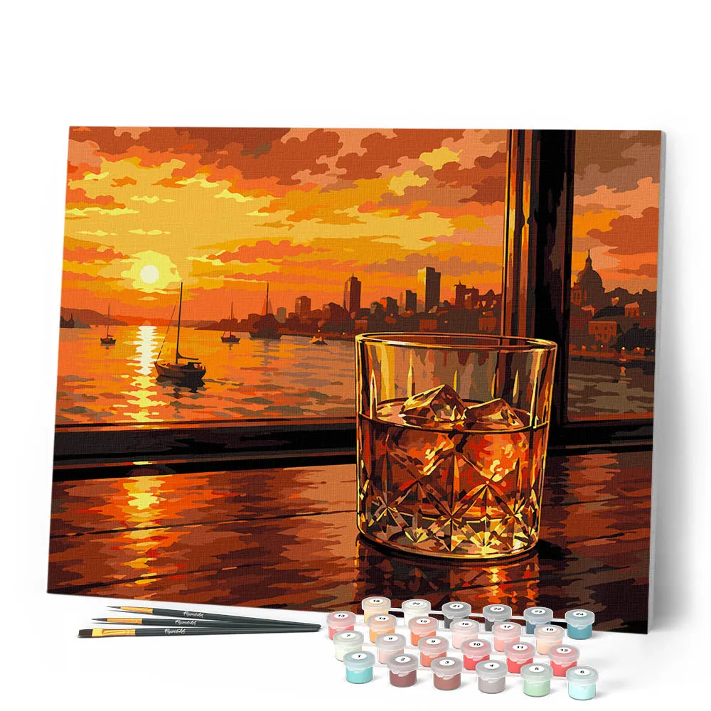 Figured'Art Zonsondergang en Whisky schilderen op nummer 40x50