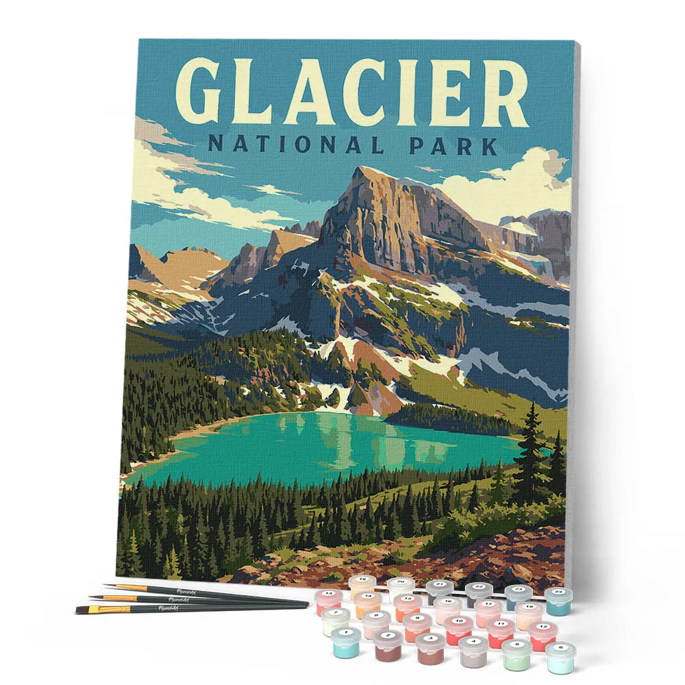 Figured'Art Glacier Montana Schilderen op Nummer 40x50 reisposter