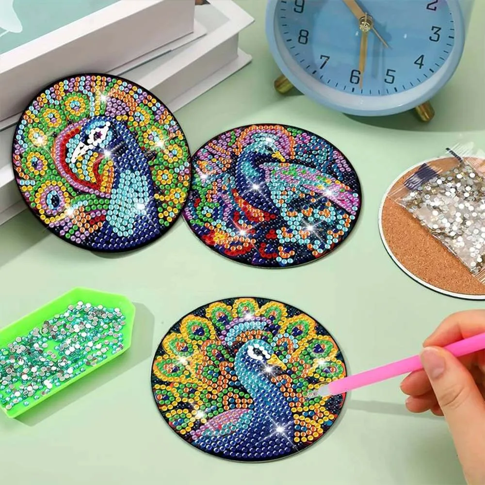Figured'Art Pauw onderzetters diamond painting 5D 8 stuks kurk