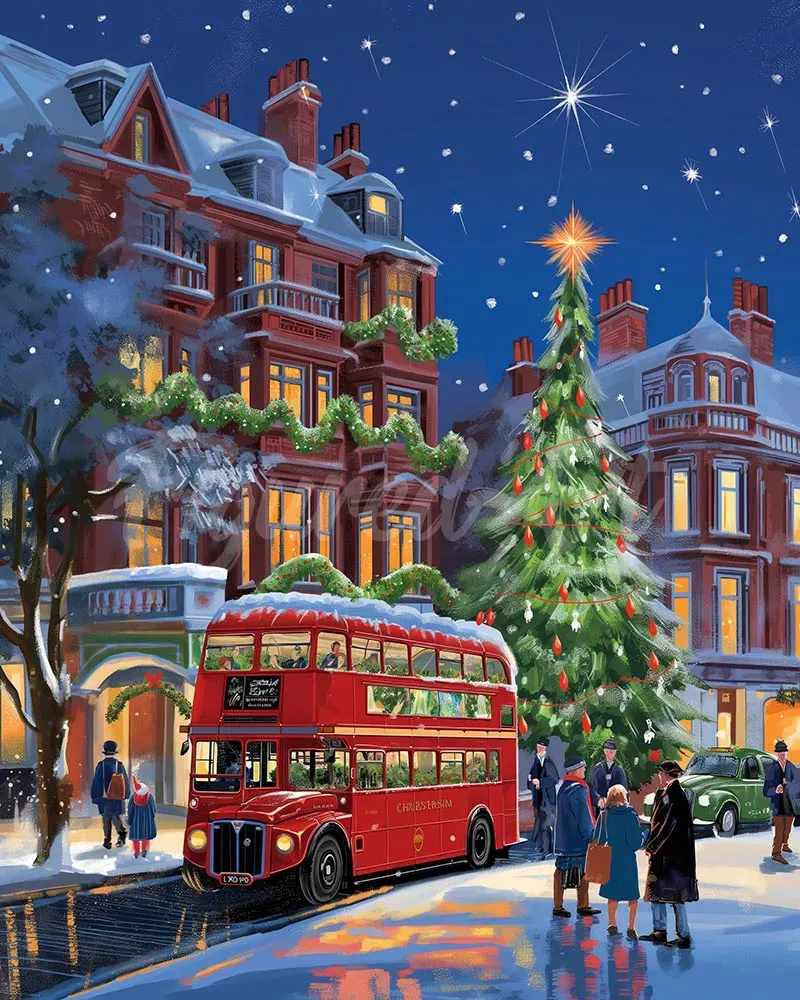 Figured'Art Kerststraat in Londen diamond painting 40x50 cm vierkant