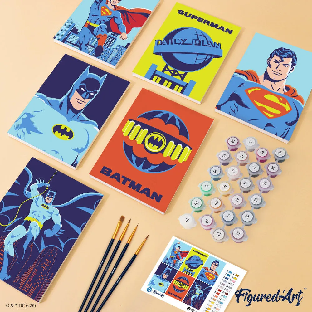 Figured'Art Batman en Superman schilderen op nummer 15x20 cm set van 6