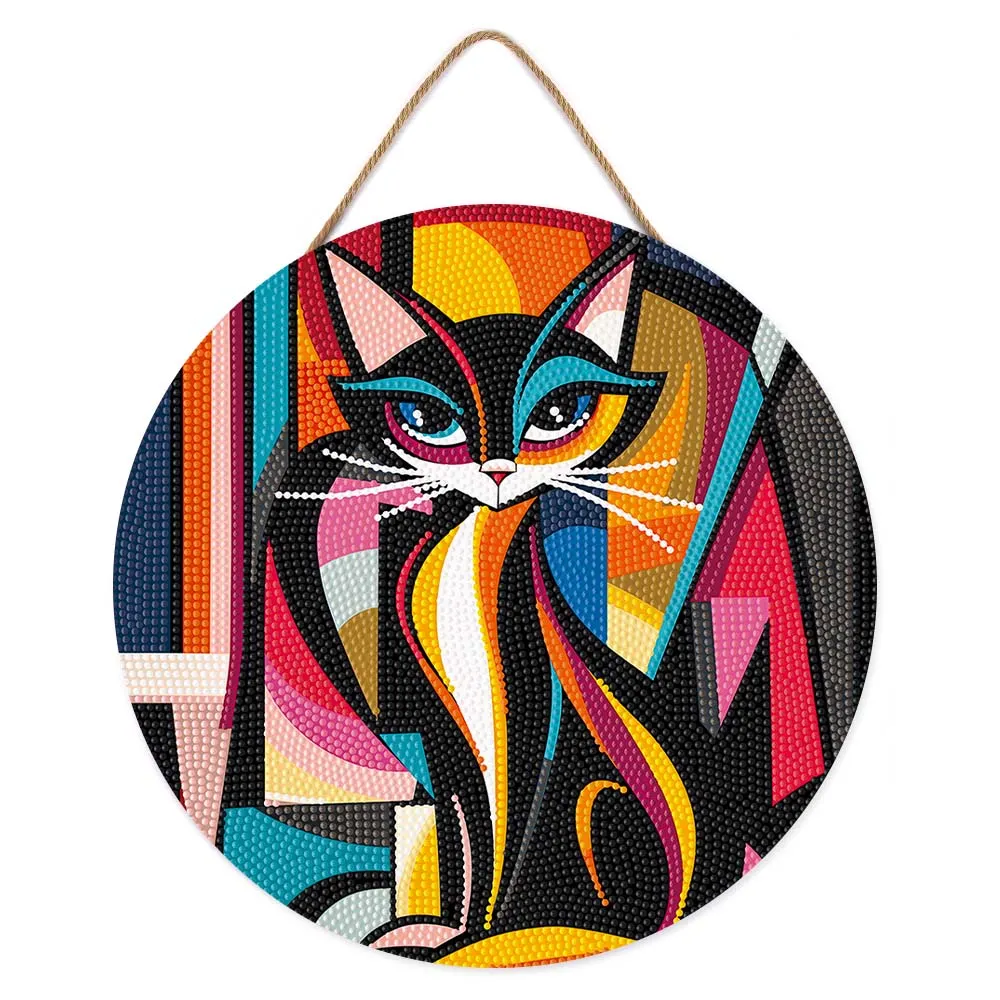 Figured'Art Gedurfd Abstract Kat diamond painting hout 30cm