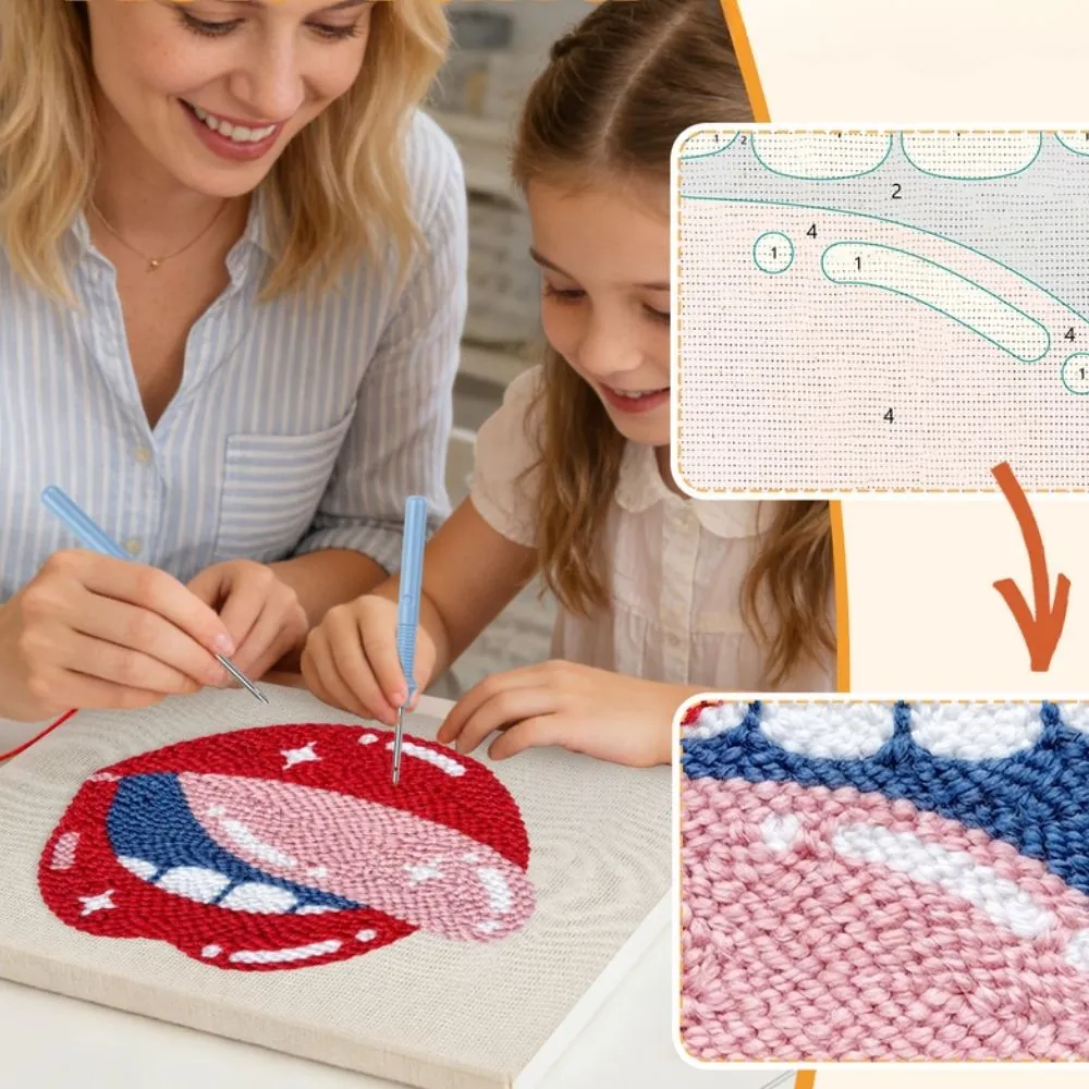 Figured'Art Punch Needle Pakket met frame Pop Art Lippen 20x30cm katoen