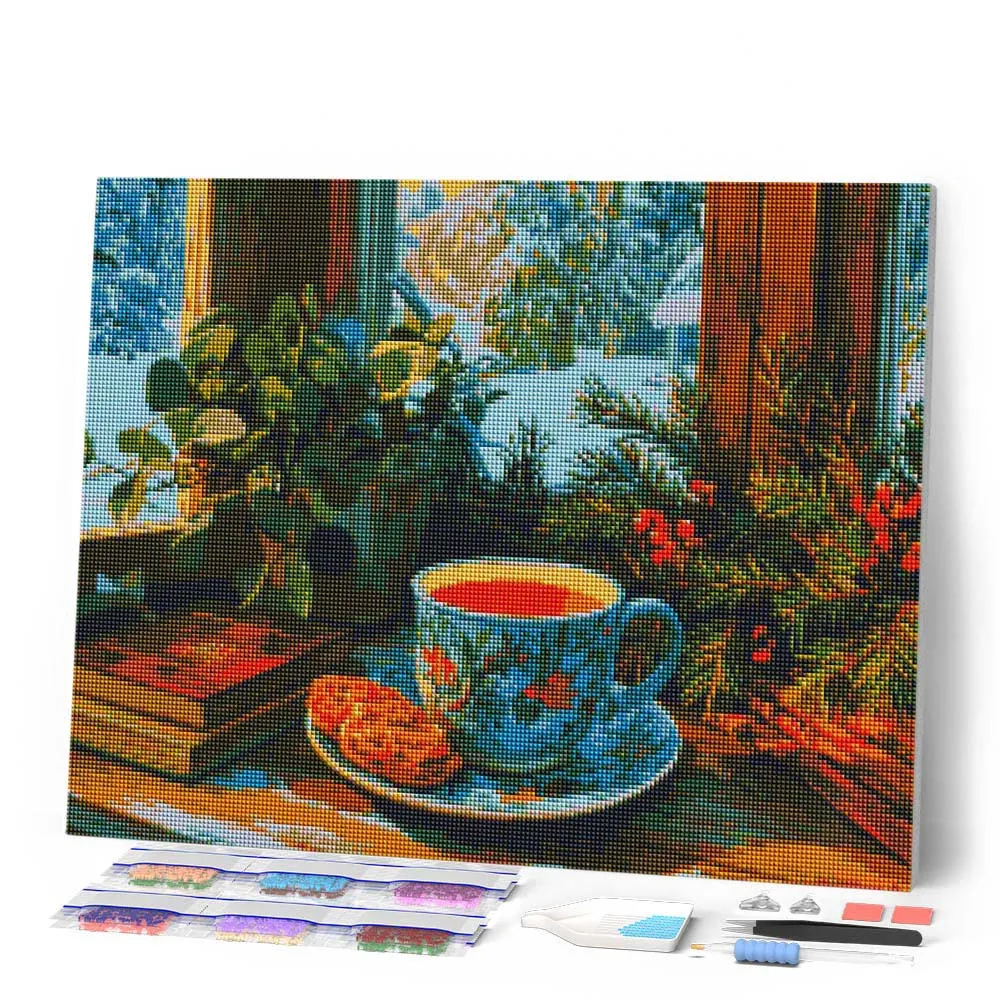 Figured'Art Wintermiddagthee diamond painting 40x50 cm keuken