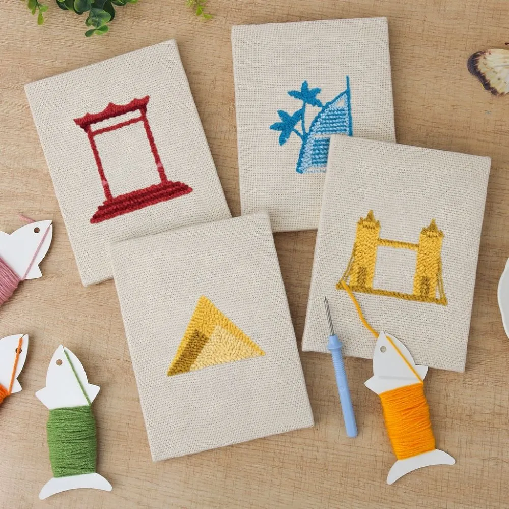 Figured'Art Wereld Monumenten punch needle set 4 stuks met frame
