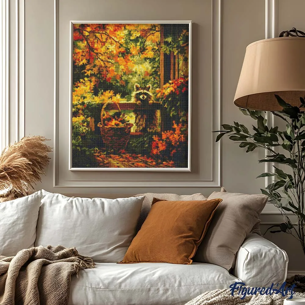 Figured'Art Schattige wasbeer herfst diamond painting dier