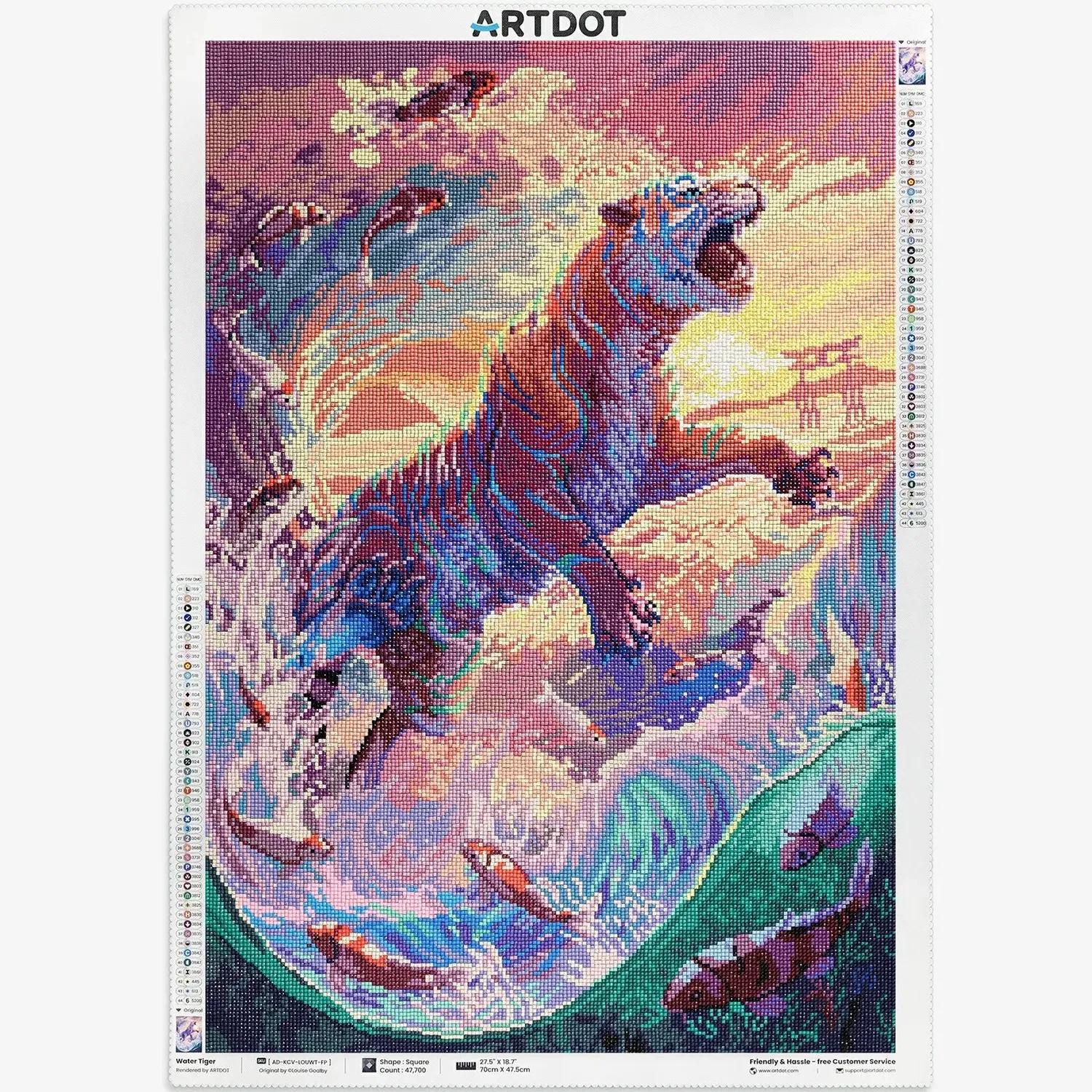 ARTDOT Water Tiger diamond painting tijger 47,5x70cm vierkant