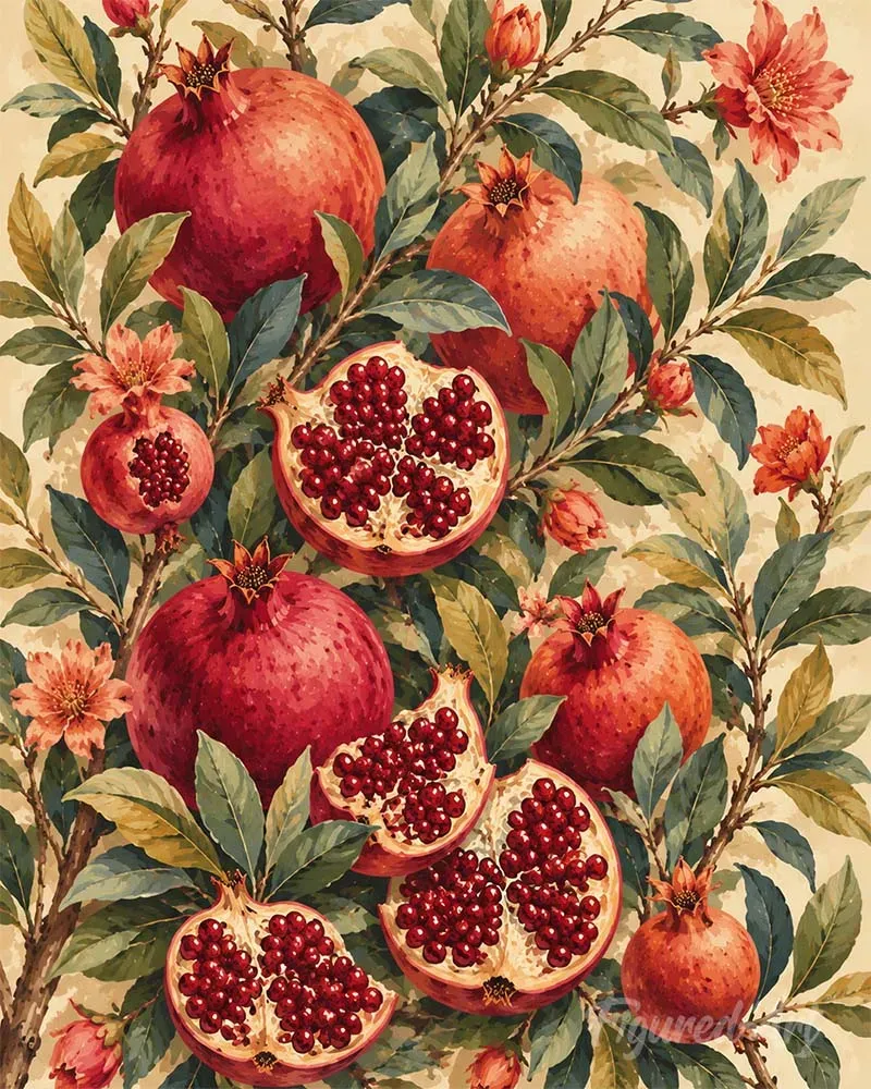 Figured'Art Granaatappeloogst schilderen op nummer 40x50 cm fruit