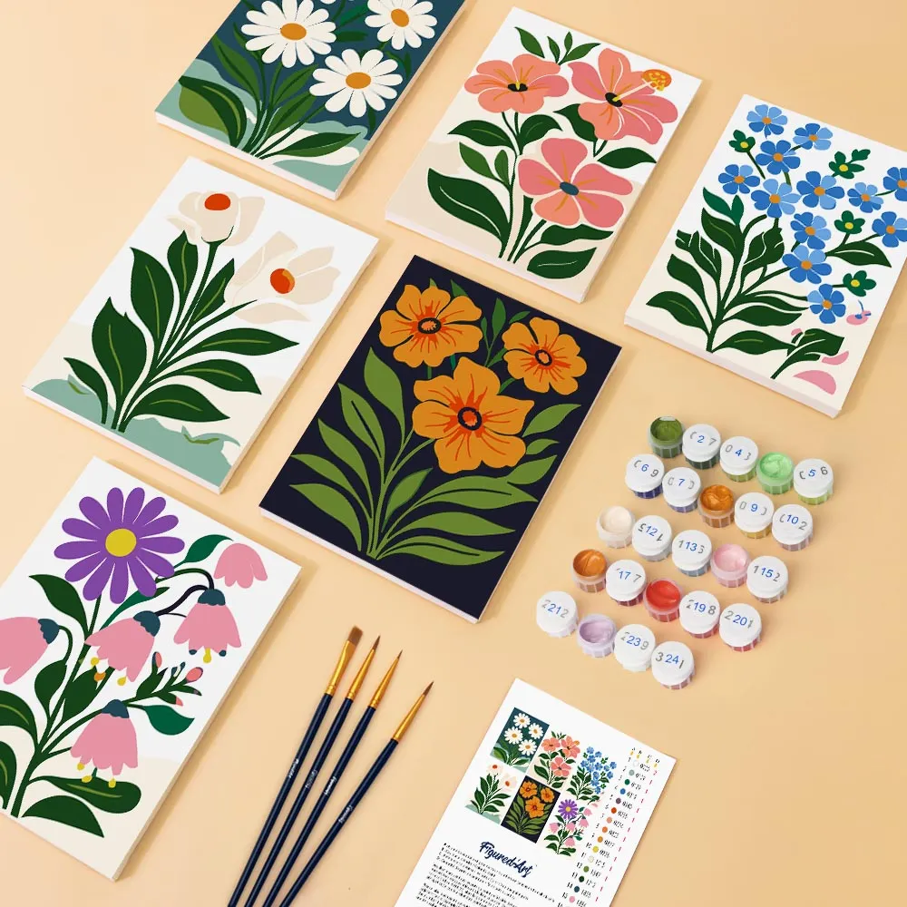 Figured'Art Grafische Bloemen mini schilderen op nummer 6 stuks