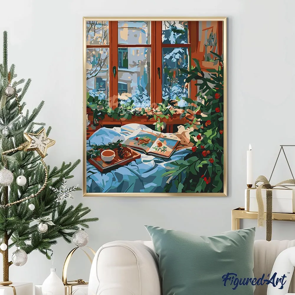 Figured'Art Knusse Winter in Bed schilderen op nummer 40x50 cm