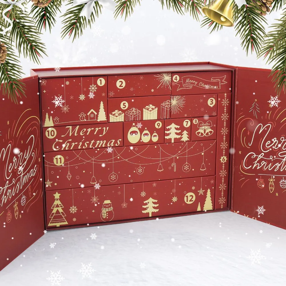Figured'Art Vrolijk Kerstfeest adventskalender 2025 rood 12 deurtjes