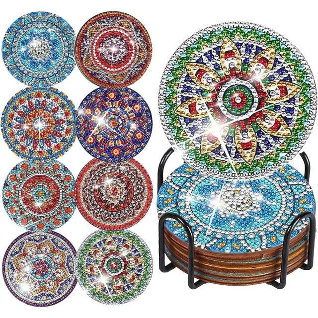 Figured'Art Mandala diamond painting onderzetters 8 stuks kurk