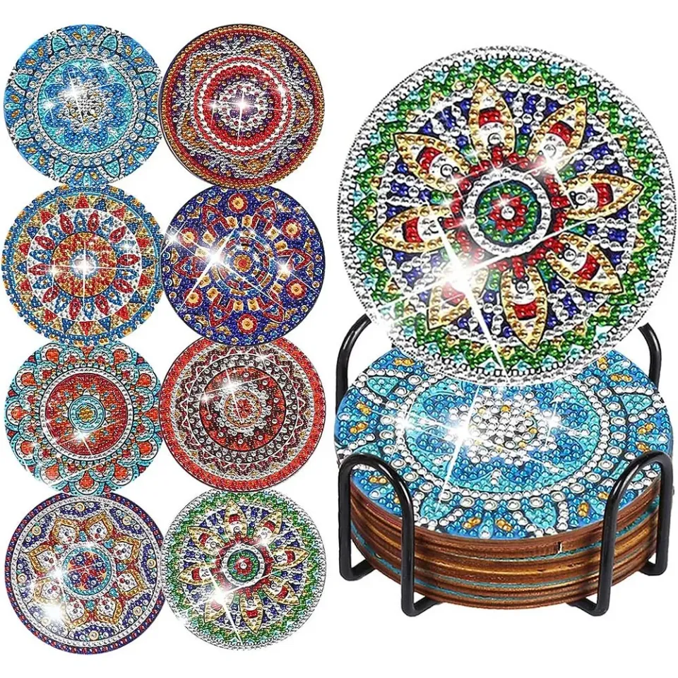 Figured'Art Mandala diamond painting onderzetters 8 stuks kurk