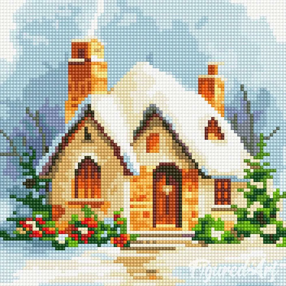 Figured'Art Mini Bakstenen huis winter diamond painting 25x25cm