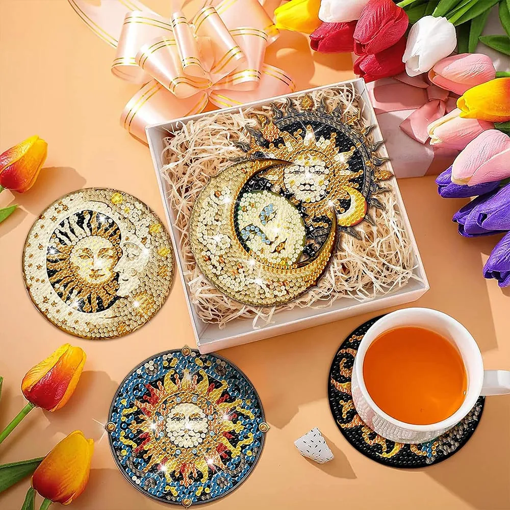 Figured'Art Maan diamond painting onderzetters 10x10 cm 8 stuks