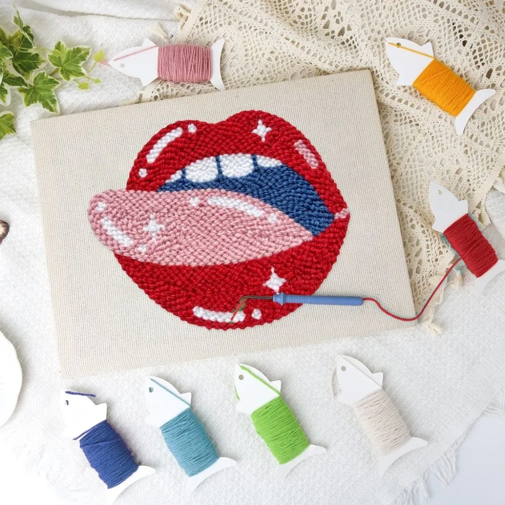 Figured'Art Punch Needle Pakket met frame Pop Art Lippen 20x30cm katoen