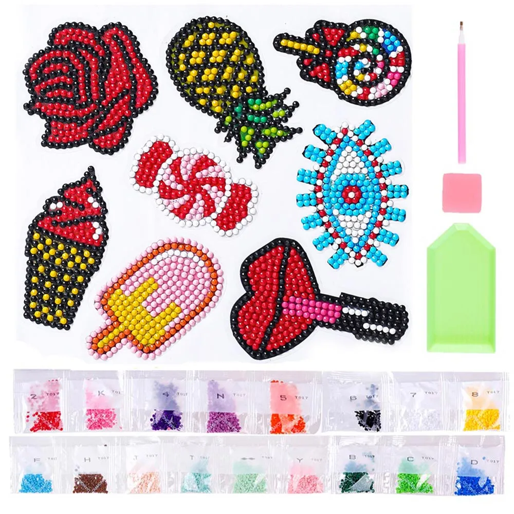 Figured'Art Diamond Painting stickers Rood 8 stuks 6,1x4,1cm