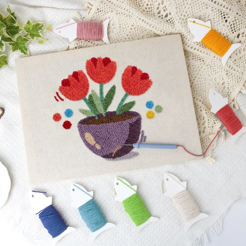 Figured'Art Kleurrijke Tulpen punch needle pakket met frame