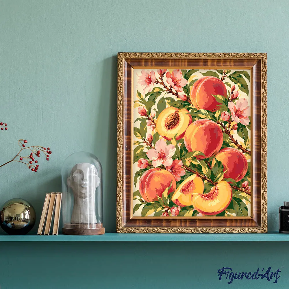 Figured'Art Fluweelzachte perziken schilderen op nummer 40x50 cm fruit