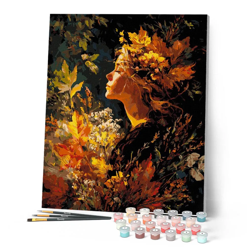 Figured'Art Dame met gouden loof schilderen op nummer 40x50cm herfst portret