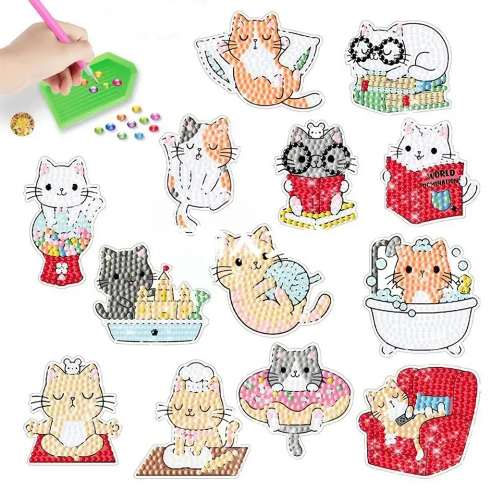 Figured'Art 13 Stickers Katten diamond painting set rond 3 cm