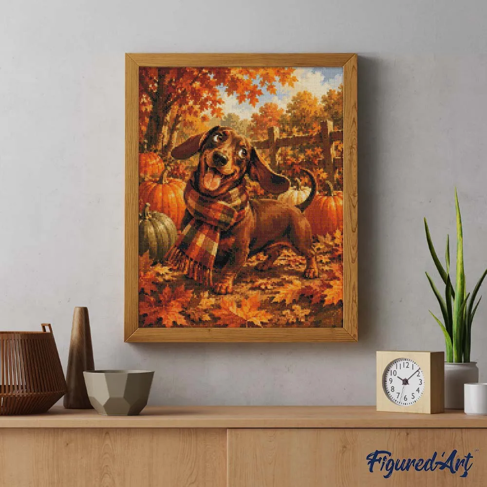 Figured'Art Tekkel met Tartansjaal Diamond Painting 40x50cm