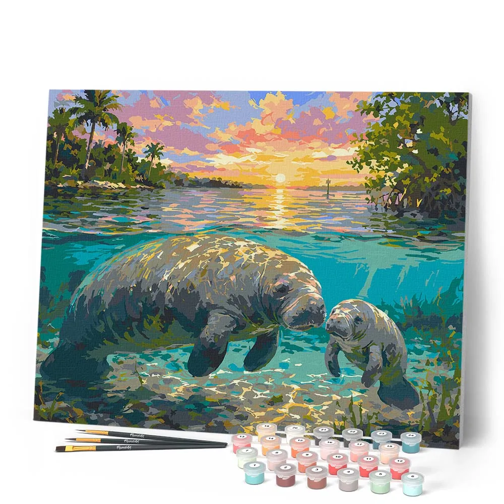 Figured'Art Zeekoe en baby schilderen op nummer 40x50cm gemiddeld