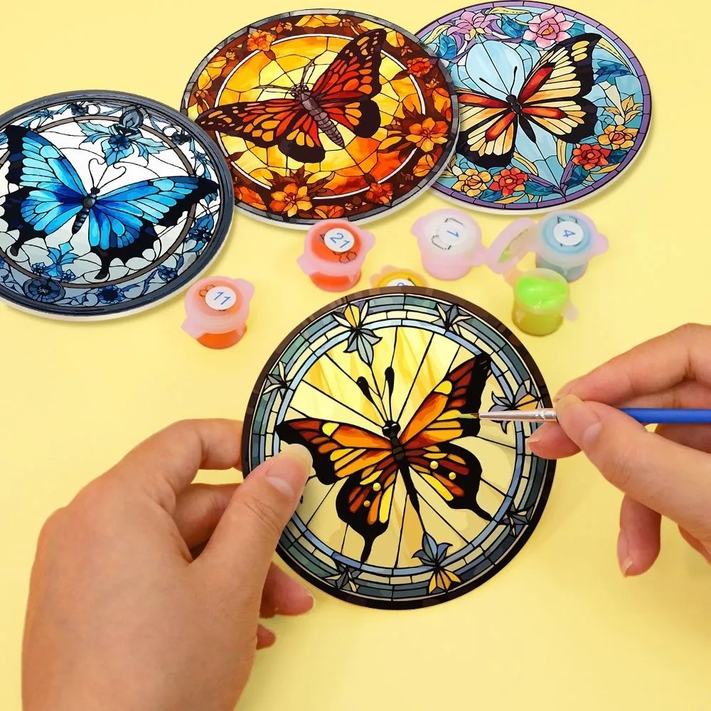 Figured'Art Vibrerende Vleugels schilderen op nummer onderzetters 10 cm 4 stuks