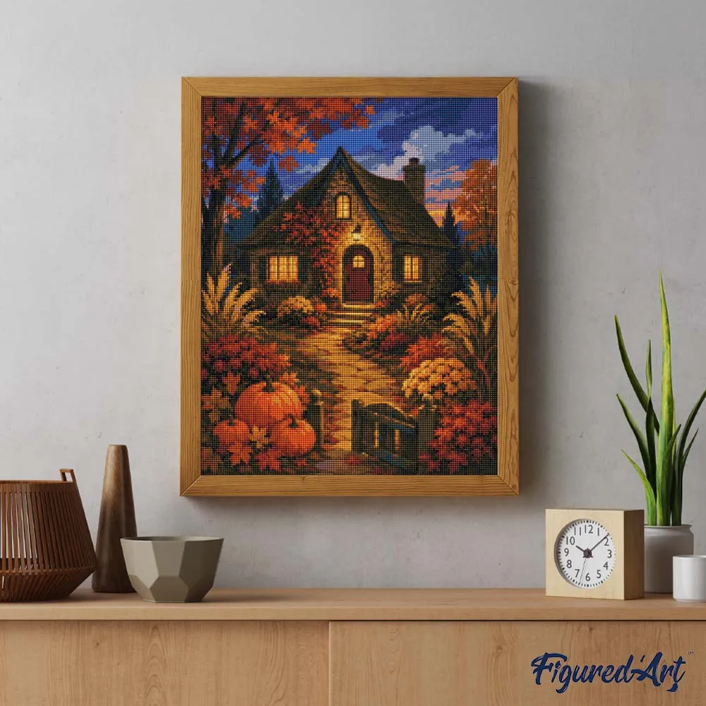 Figured'Art Pompoenhuisje in de Schemering diamond painting 40x50cm