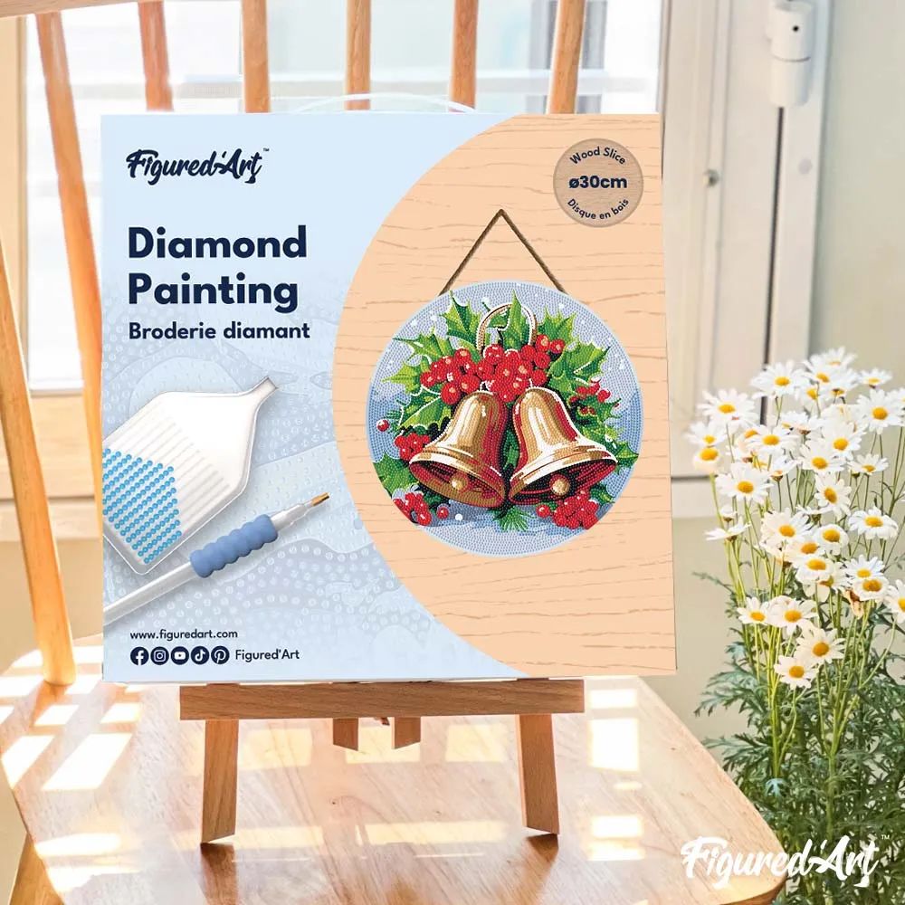 Figured'Art Kerstklokken diamond painting houten schijf 30 cm