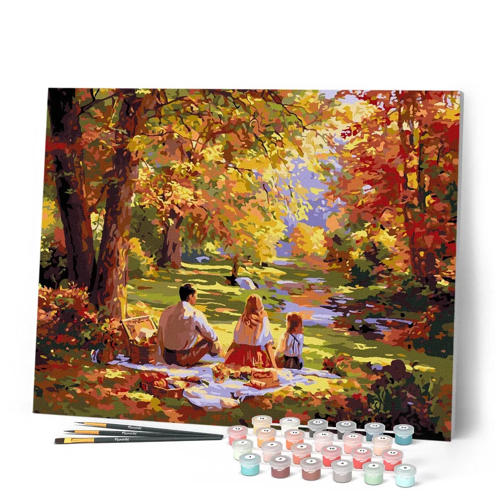 Figured'Art Herfstpicknick met Familie Schilderen op Nummer Canvas Gevorderd