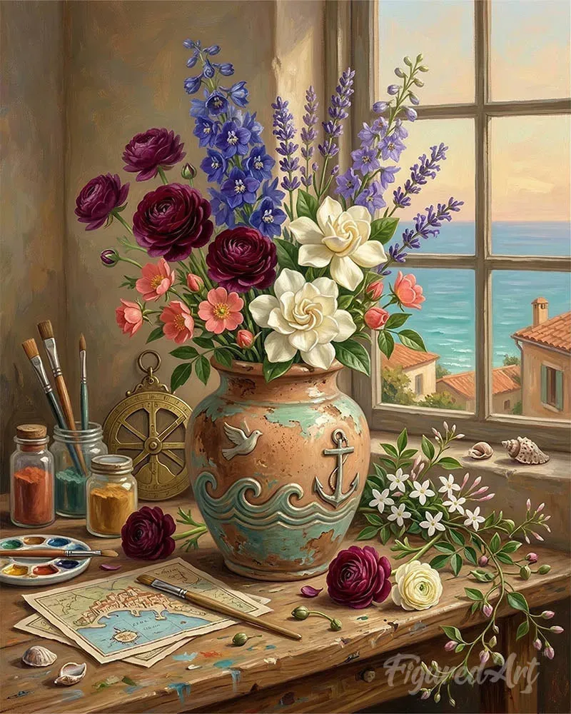Figured'Art Mediterrane bloemenharmonie diamond painting 40x50cm full drill