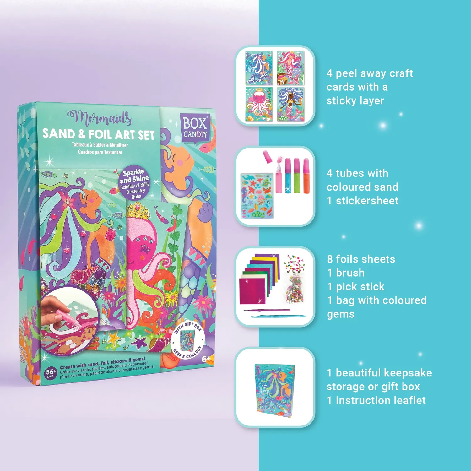 Box Candiy Mermaids Sand Foil Art knutselset 4 kaarten