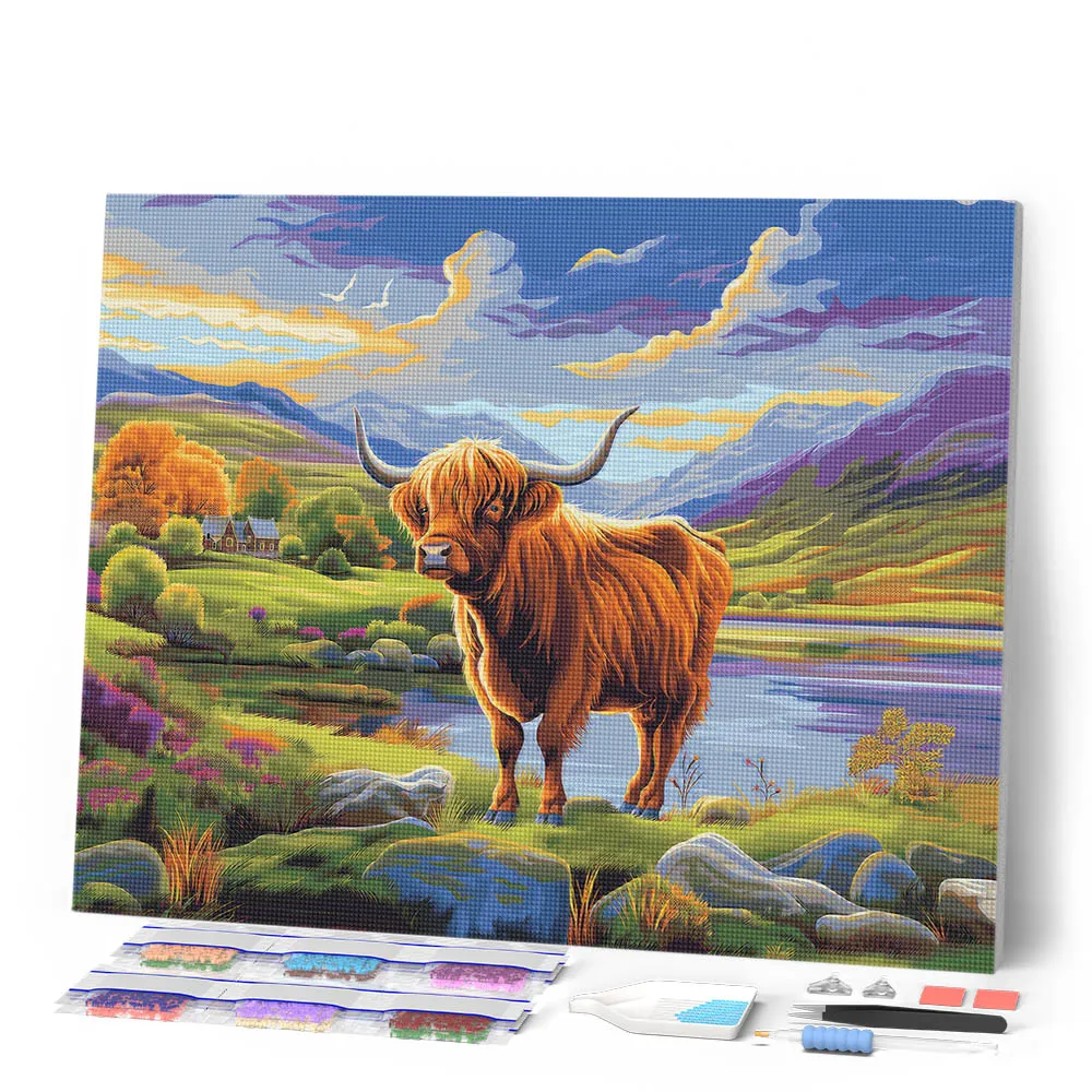 Figured'Art Schotse Hooglander diamond painting 40x50 cm