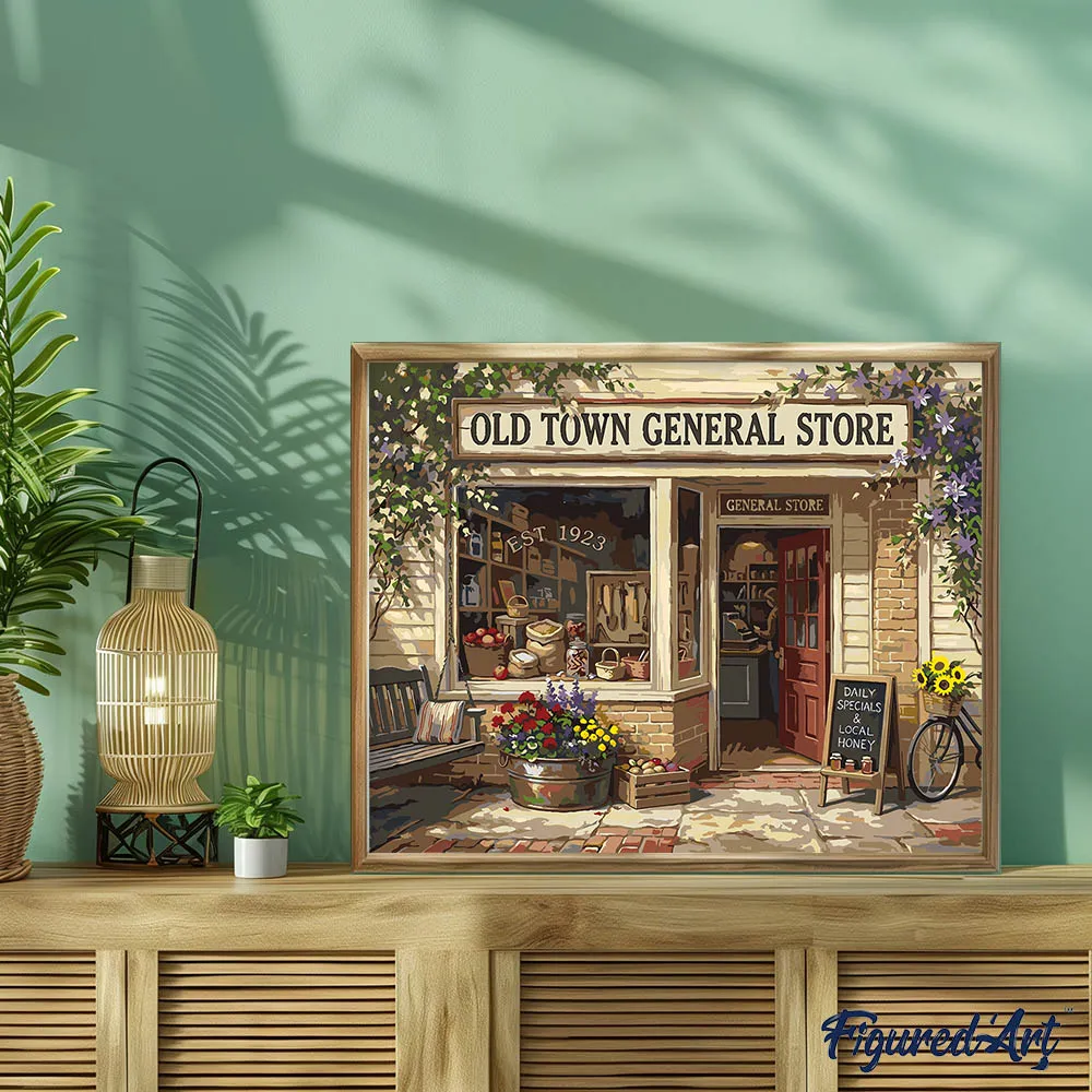 Figured'Art Gemengde winkel oude stad schilderen op nummer 40x50
