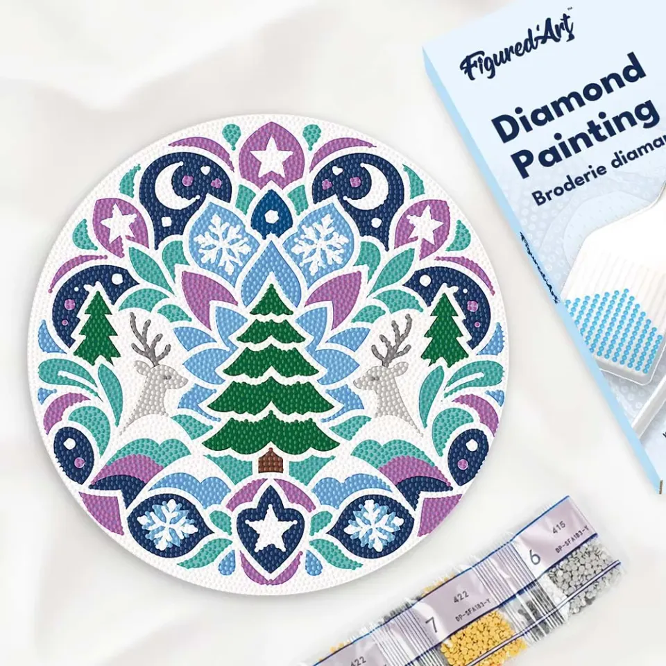 Figured'Art Kerstmandala diamond painting houten schijf 30 cm
