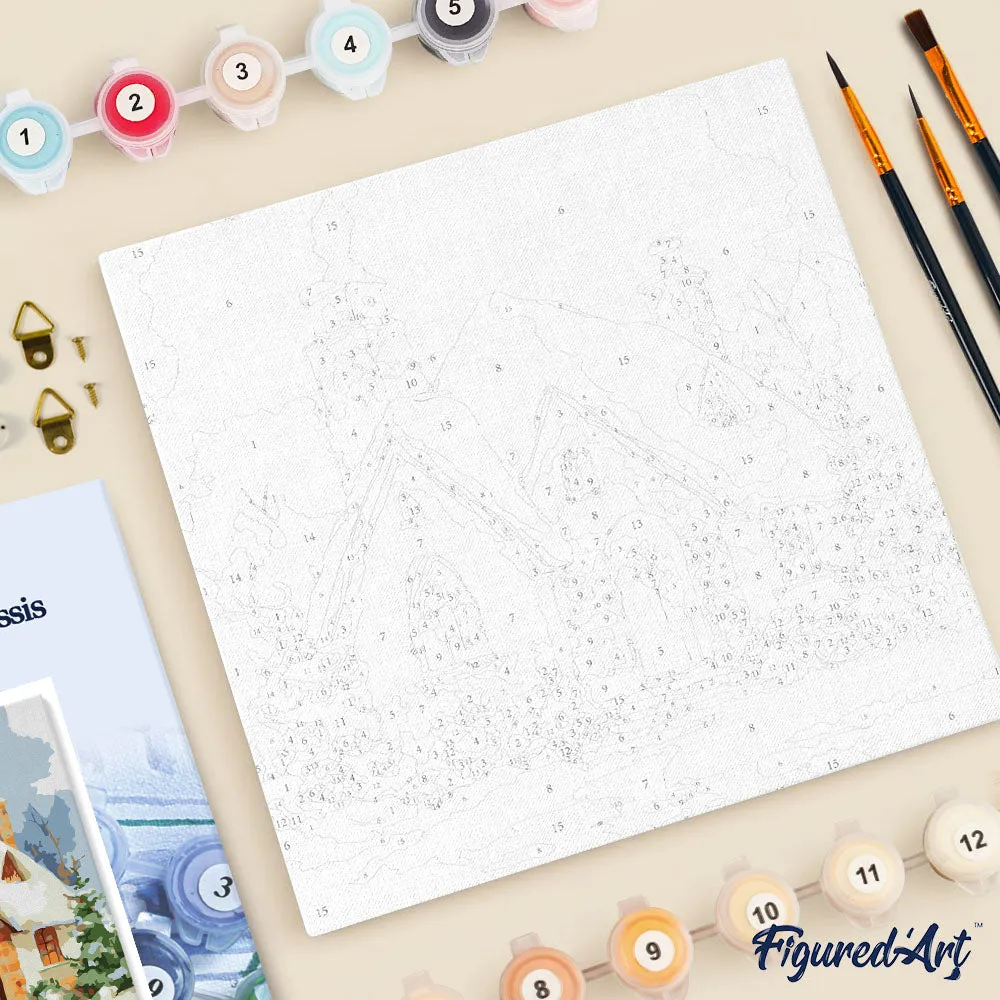 Figured'Art Bakstenen huis winter mini schilderen op nummer 20x20 frame