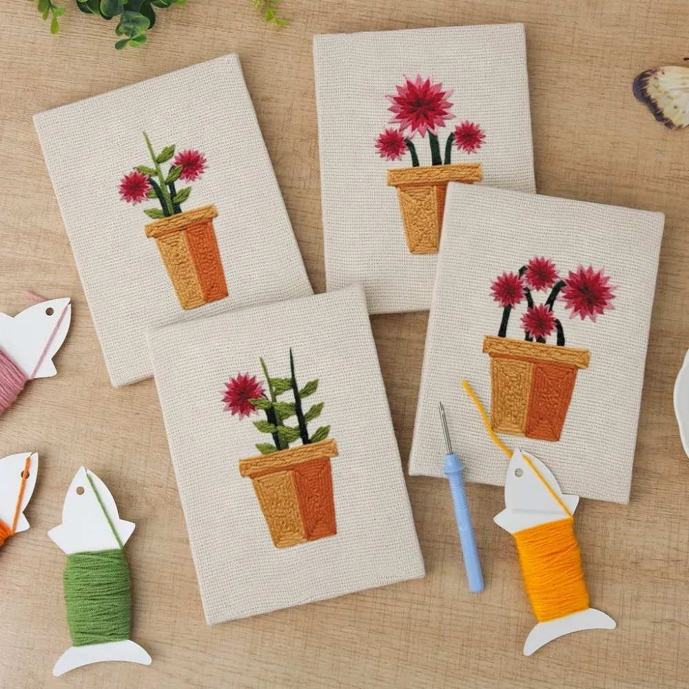 Figured'Art Bloeiende Mini Potjes 3 punch needle 4 stuks 15x20