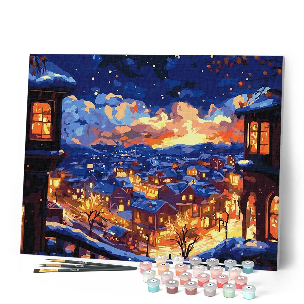 Figured'Art Verlichte Winternacht schilderen op nummer 40x50cm winter