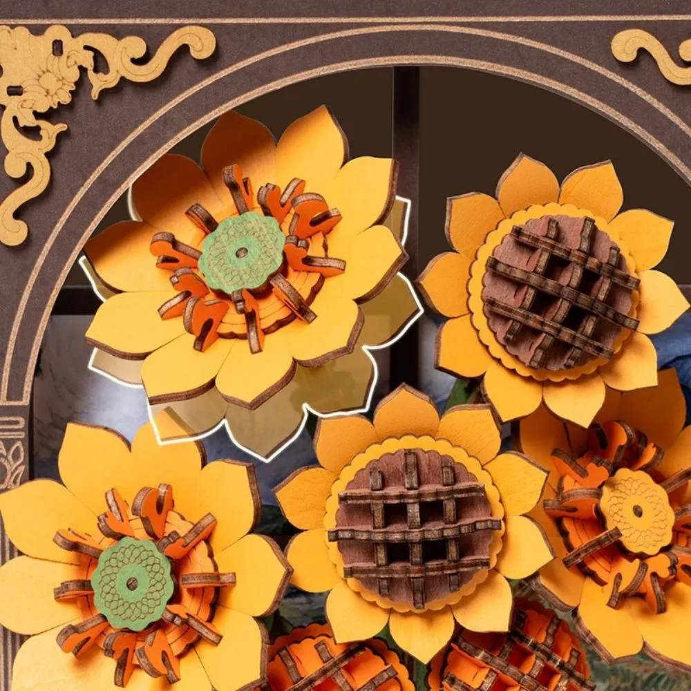 Figured'Art Gouden Zonnebloem 3D puzzel hout 266 stukjes LED