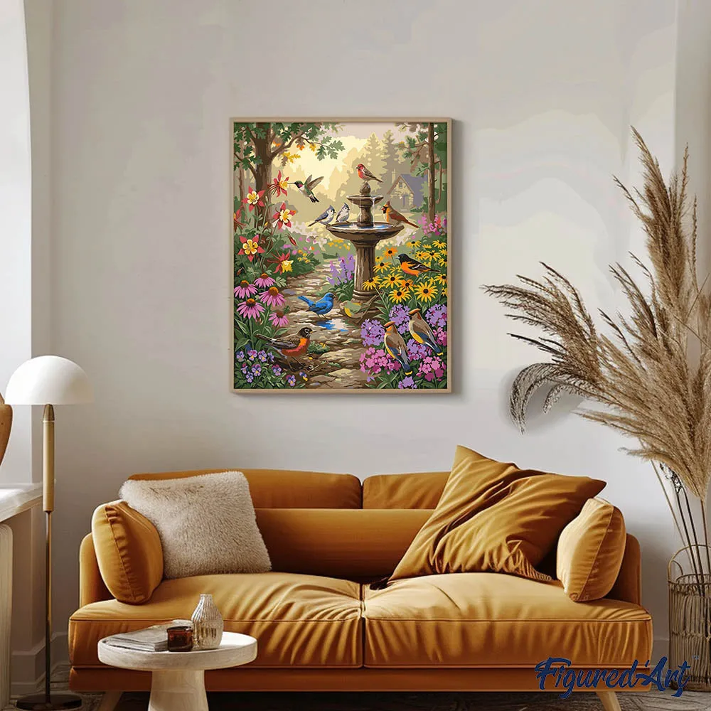 Figured'Art Symfonie van de tuinfontein schilderen op nummer 40x50 cm