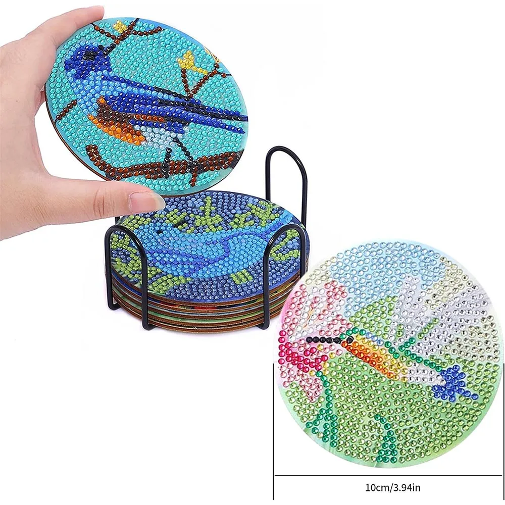 Figured'Art Vogels diamond painting onderzetters 10x10cm 8 stuks