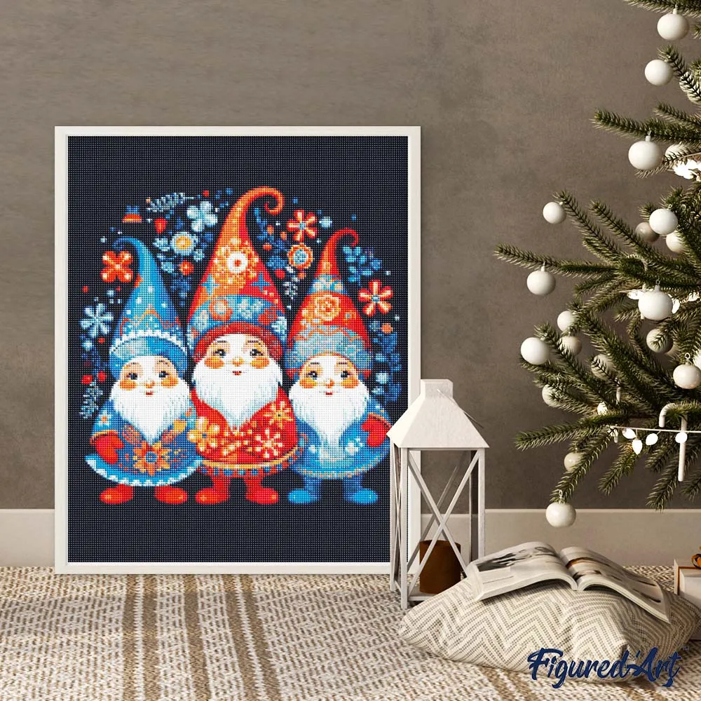 Figured'Art Kaboutertrio diamond painting full drill vierkant kerst