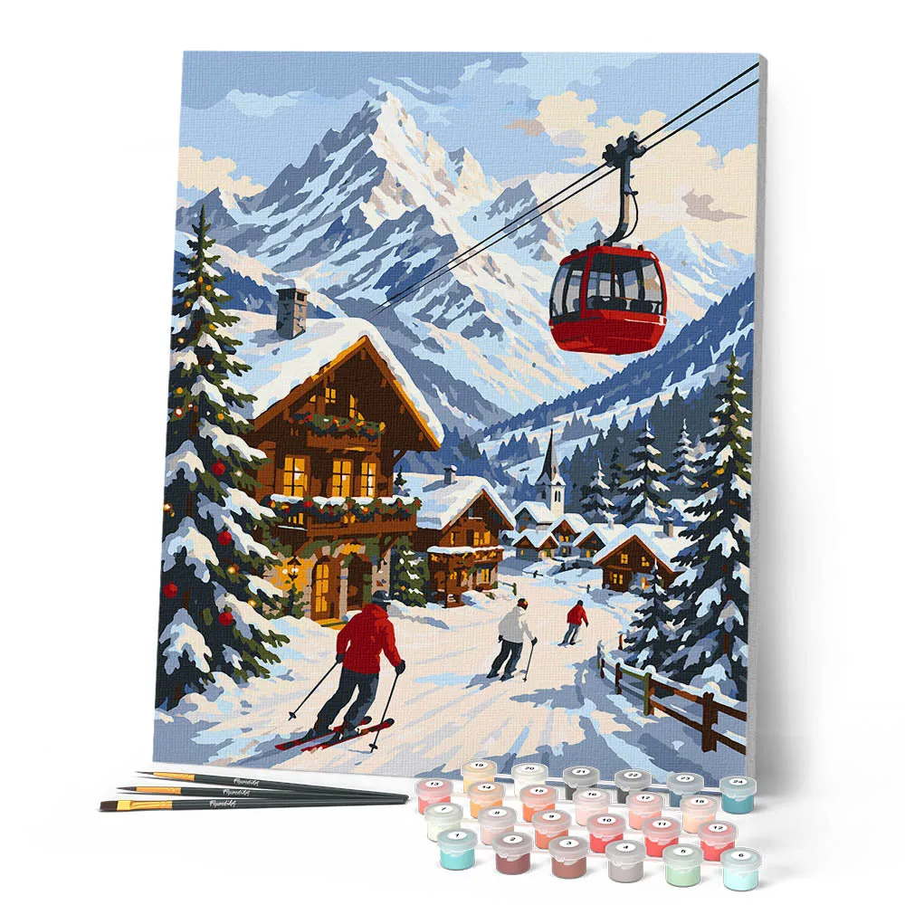 Figured'Art Wintervakantie in de Alpen schilderen op nummer 40x50cm winter